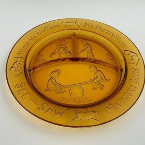 Vintage Tiara Amber Glass 'See-Saw Margery Daw' Nursery Rhyme Child's Plate